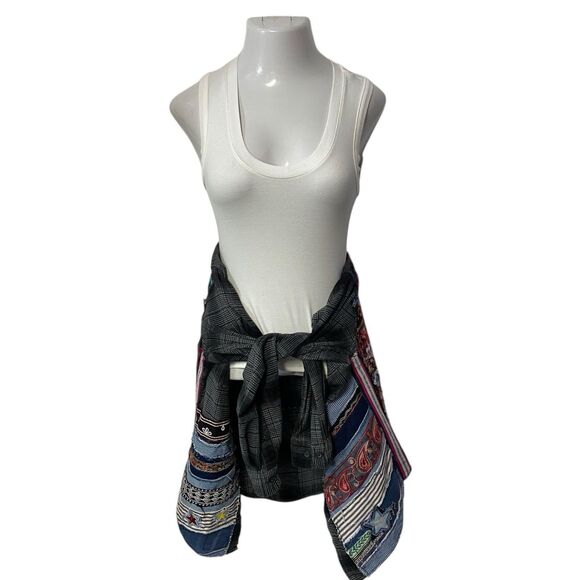 Upcycled Flannel Shirt Shacket Womens Large Skull Cowboy Jacket Grunge Patchwork - Picture 10 of 15